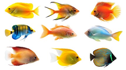 Naklejka premium Eight Colorful Tropical Fish Isolated on White Background