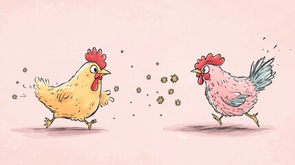 Chickens running away from viruses , Bird flu outbreak , illustration , Generative AI