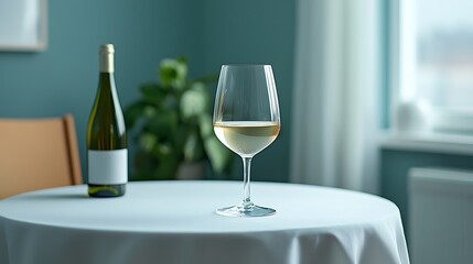 Enjoy a refreshing glass of white wine alongside a beautifully set table in a cozy atmosphere