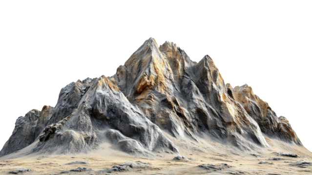 Majestic mountain peak with rugged terrain and dramatic rock formations, showcasing blend of earthy tones and textures. natural beauty evokes sense of adventure and exploration