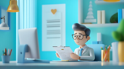 Fototapeta premium Bank officer reviews property loan agreement for mortgage collateral approval