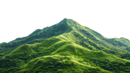 Lush green mountains with rolling hills create serene landscape, showcasing natures beauty and tranquility. vibrant greenery invites exploration and adventure