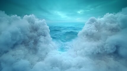 Explore the serene beauty of the ocean as it meets the ethereal clouds above