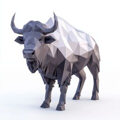Obraz premium Low Poly 3D Render of a bison, on isolated white background