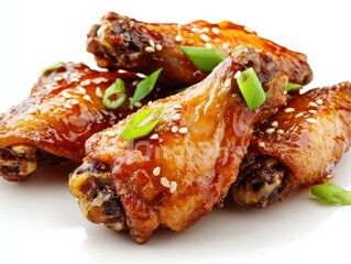 Glazed Chicken Wings with Sesame Seeds and Green Onions.