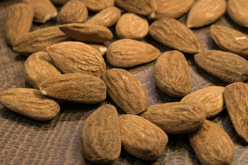 raw almond nuts close up. macro photo.