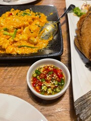 Cuisine Thailand style on top view. Select and soft focus.