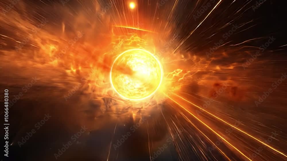 Aufkleber cosmic inferno: a fiery celestial explosion, radiating intense energy and light, creating a mesmeriz