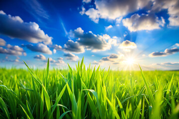 Fototapeta premium green field and blue sky