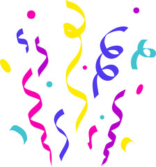 Confetti explosion. Colored elements for birthday party and carnival celebration. Falling serpentine and burst of firework for surprise and gift decoration