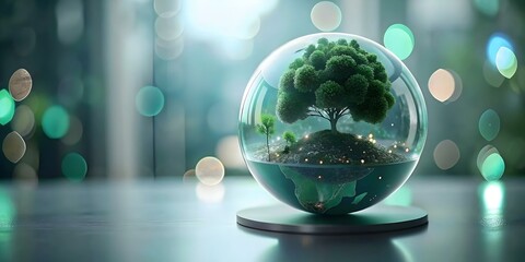 Business Team Eco Friendly Operations Bokeh Digital Art Concept Showcasing Sustainable Practices Green Technology Integration Space for Text Branding Photo Stock Idea 160-200 Characters