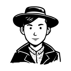 black and white Avatar icon, hand drawn
