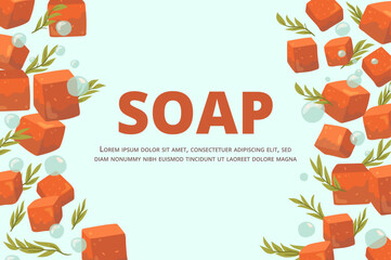 Text frame made of handmade red soap. Copy space for website, banner, blog.