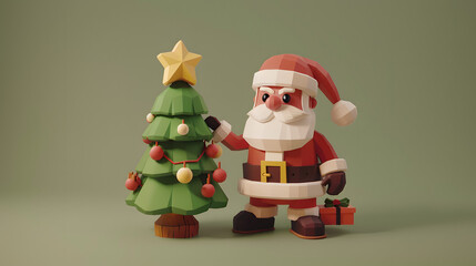 Obraz premium santa with Christmas Tree isometric Cartoon 3D