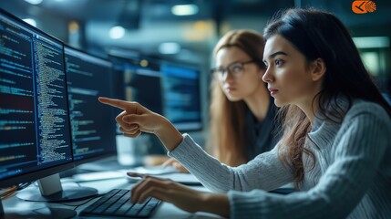 At office, diverse female business colleagues discussing work