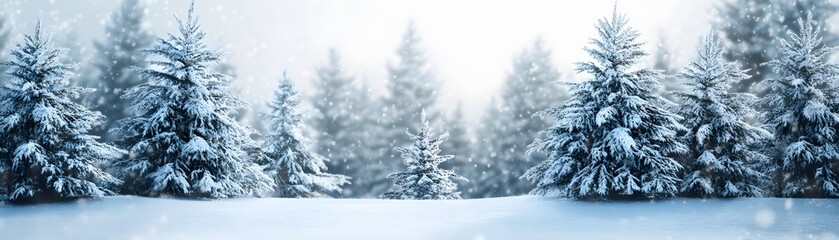 Fototapeta premium Snowy Evergreen Trees in a Winter Wonderland