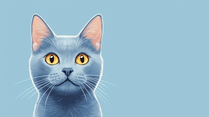 A cute blue cat with striking orange eyes gazes directly at the viewer