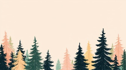 Obraz premium A serene landscape featuring lush evergreen trees in varying colors
