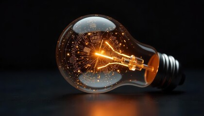 Vibrant glass bulb light and minimalistic details and technology chips in the bulb