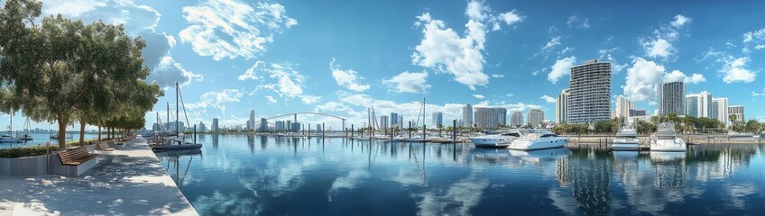 Naklejka premium Exploring City's Waterfront Promenades, Marinas, and Boat Docks Reflecting Maritime Culture with a Focus on Water Connection