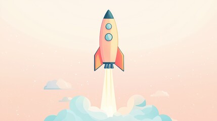 A colorful rocket launching into the sky, emitting a trail of smoke