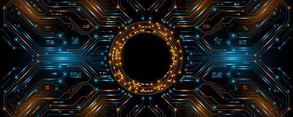 Futuristic glowing AI circuit board with electronic details for UI and GUI design. Hi-tech panel with light effects. Modern technology background. Vector illustration. EPS 10 © sersupervector
