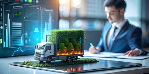 Business Executive Analyzing Sustainable Supply Chain Data Macro Close Up Emphasizing Data Driven Green Strategies Eco-Friendly Business Practices Photo Stock Concept with Copy Space