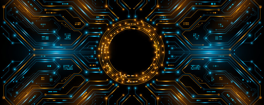 Futuristic glowing AI circuit board with electronic details for UI and GUI design. Hi-tech panel with light effects. Modern technology background. Vector illustration. EPS 10