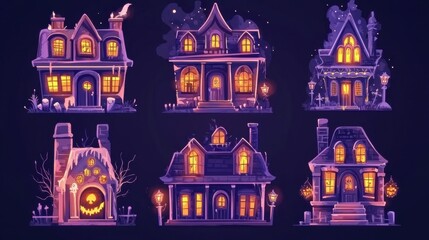 Charming Halloween Houses with Glowing Windows
