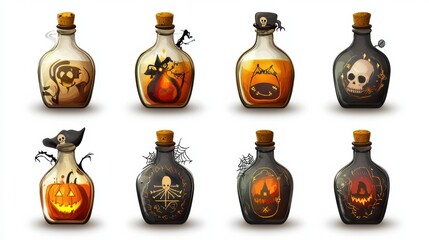 Colorful Halloween Potion Bottles Collection Art