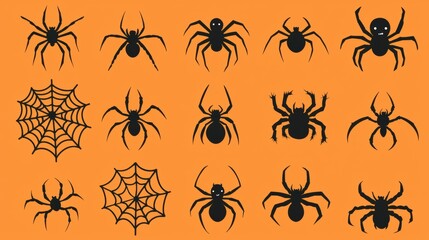 Black Spider Silhouettes on Orange Background