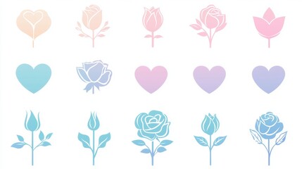 Soft Pastel Flower and Heart Collection for Design