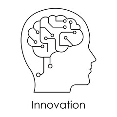 Innovation Icon – Brain with Circuit Patterns Showing Creative Problem Solving and Advancement
