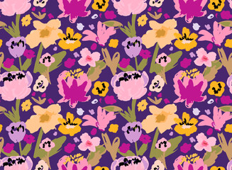Pretty Floral Wallpaper. Minimalist simple seamless pattern with flowers. Will be fine for textile or manufacturing, wallpapers, print, gift wrap and scrapbooking.