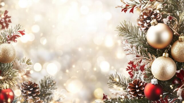 Weihnachtskarte Banner mit sch&Atilde;&para;ner Weihnachtsdekoration. Platz f&Atilde;&frac14;r eigenenen Text. Werbebanner oder Poster