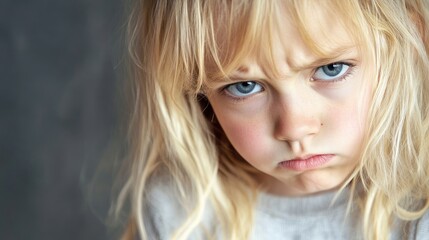 Naklejka premium Young blonde girl experiencing a tantrum, capturing the essence of sadness. This image of a young blonde girl immerses viewers in her emotional turmoil, with ample copy space available.
