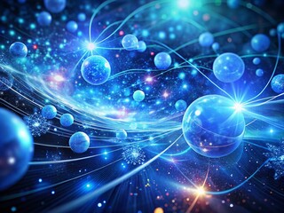 Fototapeta premium Animated Blue Particles and Stars Abstract Motion Background with Spinning Spheres and Lines for Creative Projects, Digital Art, Technology, and Science Visuals
