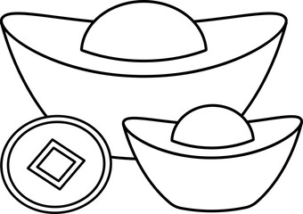 Chinese Gold Ingot outline vector.
Gold Ingot yuanbao coloring page svg.
Transparent background.