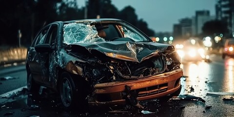 Dangerous Car Crash Scene at Night