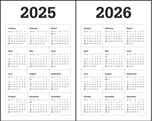 2025 2026 year calendar vector design template