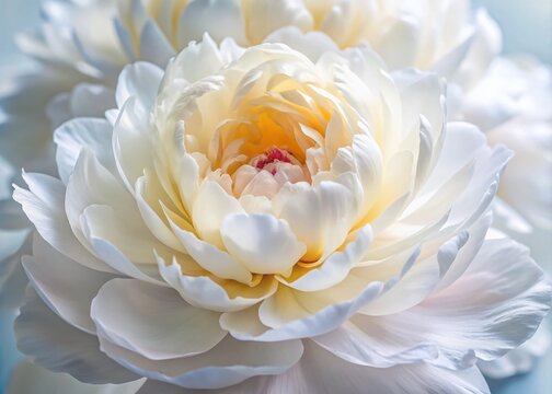 Beautiful White Peony Duchesse de Nemours Flower Closeup - Minimalist Photography with Blurred Background