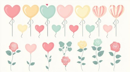 Colorful Balloons and Roses for Love and Celebration
