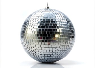 Silver disco mirror ball on white background