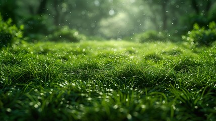 Naklejka premium Lush Green Grass with Morning Dew - Nature Photography
