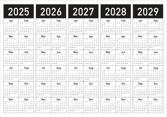 2025-2029 Year Calendar