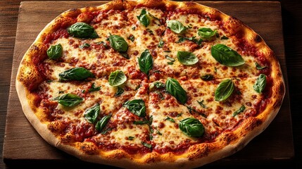 A Close-Up of a Delicious Margherita Pizza with Fresh Basil