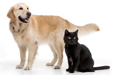 Fototapeta premium Dog and cat on white background