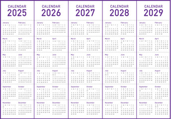 2025-2029 Year Calendar
