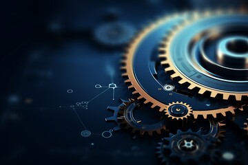 Close-up of interlocking gears on a dark background highlights mechanical design