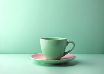 Obraz premium Minimalist Soft Green Coffee Cup on Pastel Background